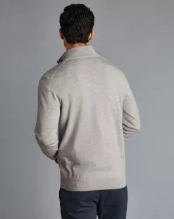 CHARLES TYRWHITT Merino Zip Neck Sweater - Silv -Charles Tyrwhitt Shop KNJ0359SLV MODEL BACK