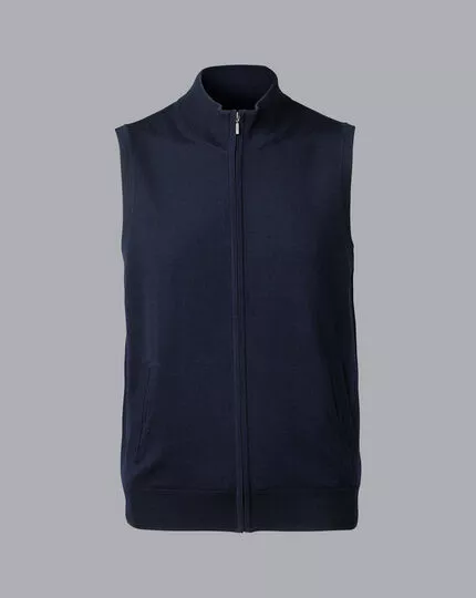 CHARLES TYRWHITT Merino Zip Through Vest - Navy 6 CHARLES TYRWHITT Merino Zip Through Vest - Navy - Image 4