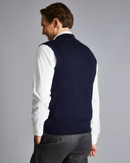CHARLES TYRWHITT Merino Zip Through Vest - Navy 7 CHARLES TYRWHITT Merino Zip Through Vest - Navy - Image 5