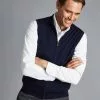 CHARLES TYRWHITT Merino Zip Through Vest - Navy -Charles Tyrwhitt Shop KNJ0363NAV MODEL FRONT