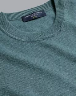 CHARLES TYRWHITT Merino Cashmere Crew Neck Sweater - Pale Teal Green