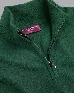 CHARLES TYRWHITT Cashmere Zip Neck Sweater - Dark Green