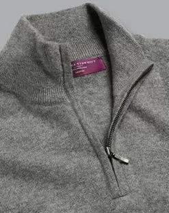 CHARLES TYRWHITT Cashmere Zip Neck Sweater - Grey