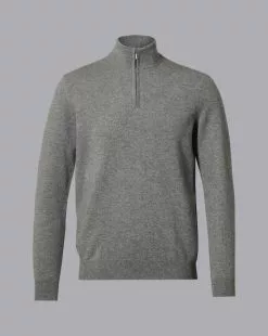 CHARLES TYRWHITT Cashmere Zip Neck Sweater - Grey -Charles Tyrwhitt Shop KNJ0385GRY FULL