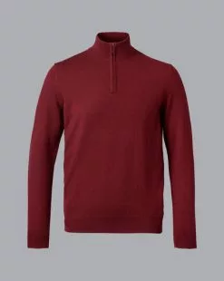 CHARLES TYRWHITT Cashmere Zip Neck Sweater - R -Charles Tyrwhitt Shop KNJ0385RED FULL