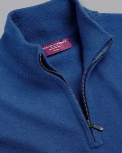 CHARLES TYRWHITT Cashmere Zip Neck Sweater - Royal B