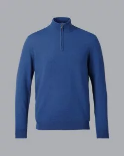 CHARLES TYRWHITT Cashmere Zip Neck Sweater - Royal B -Charles Tyrwhitt Shop KNJ0385RYL FULL