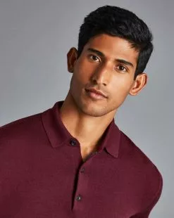 CHARLES TYRWHITT Merino Polo Neck Sweater - Burgundy R -Charles Tyrwhitt Shop KNJ0394BGD MODEL DETAIL