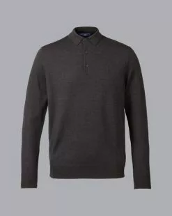 CHARLES TYRWHITT Merino Polo Sweater - Charcoal Grey -Charles Tyrwhitt Shop KNJ0394DCH FULL