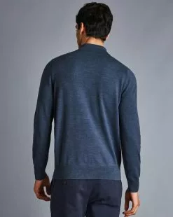 CHARLES TYRWHITT Merino Polo Sweater - Indig -Charles Tyrwhitt Shop KNJ0394IDG MODEL BACK