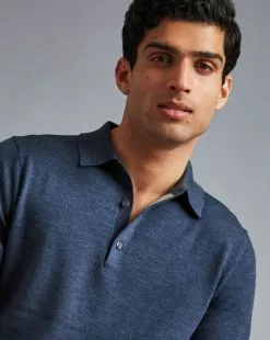 CHARLES TYRWHITT Merino Polo Sweater - Indig -Charles Tyrwhitt Shop KNJ0394IDG MODEL DETAIL