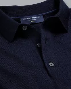 CHARLES TYRWHITT Merino Polo Sweater - Navy