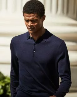 CHARLES TYRWHITT Merino Polo Sweater - Navy -Charles Tyrwhitt Shop KNJ0394NAV l