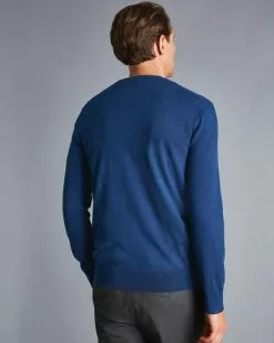 CHARLES TYRWHITT Merino Crew Neck Sweater - Royal B -Charles Tyrwhitt Shop KNJ0399RYL MODEL BACK