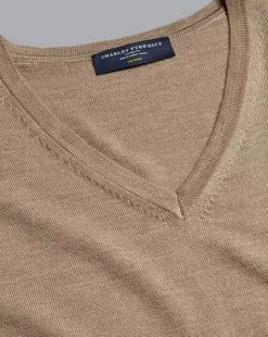 CHARLES TYRWHITT Merino V-Neck Sweater - Oatm