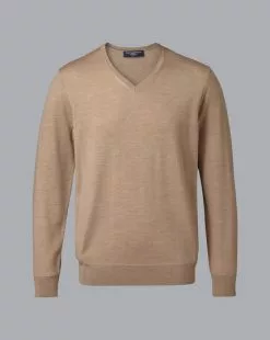 CHARLES TYRWHITT Merino V-Neck Sweater - Oatm 11 CHARLES TYRWHITT Merino V-Neck Sweater - Oatm -Charles Tyrwhitt Shop KNJ0400CAM FULL