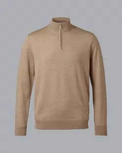 CHARLES TYRWHITT Merino Zip Neck Sweater - Oatm -Charles Tyrwhitt Shop KNJ0403CAM FULL