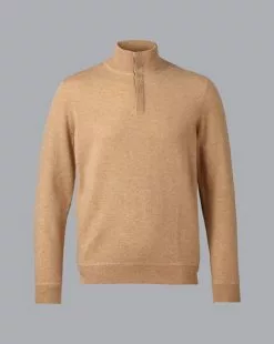 CHARLES TYRWHITT Merino Cashmere Button Neck Sweater - Cam -Charles Tyrwhitt Shop KNJ0404CAM FULL