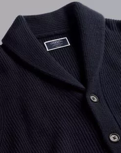 CHARLES TYRWHITT Merino Shawl Neck Chunky Cardigan - Navy