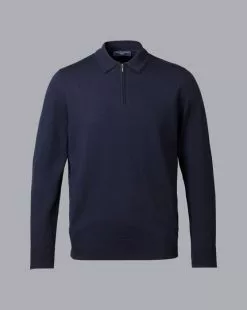 CHARLES TYRWHITT Merino Zip Neck Polo Sweater - Navy -Charles Tyrwhitt Shop KNJ0409NAV FULL