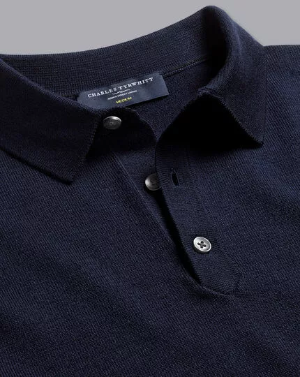 CHARLES TYRWHITT Merino Short Sleeve Polo Sweater - Navy 3 CHARLES TYRWHITT Merino Short Sleeve Polo Sweater - Navy