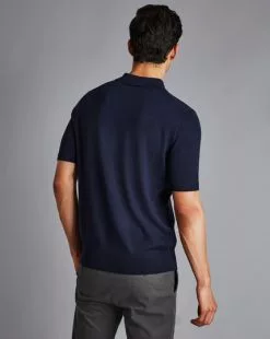 CHARLES TYRWHITT Merino Short Sleeve Polo Sweater - Navy 13 CHARLES TYRWHITT Merino Short Sleeve Polo Sweater - Navy -Charles Tyrwhitt Shop KNJ0420NAV MODEL BACK