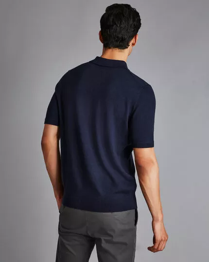 CHARLES TYRWHITT Merino Short Sleeve Polo Sweater - Navy 8 CHARLES TYRWHITT Merino Short Sleeve Polo Sweater - Navy - Image 6