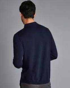 CHARLES TYRWHITT Merino Shirt Cardigan - Navy 13 CHARLES TYRWHITT Merino Shirt Cardigan - Navy -Charles Tyrwhitt Shop KNJ0422NAV MODEL BACK