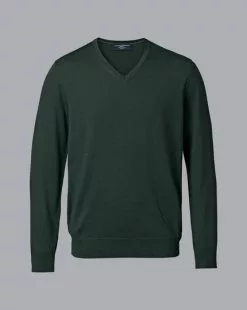 CHARLES TYRWHITT Merino V-Neck Sweater - Forest Green -Charles Tyrwhitt Shop KNJ0429FRG FULL
