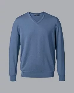 CHARLES TYRWHITT Merino V-Neck Sweater - Steel B -Charles Tyrwhitt Shop KNJ0429STL FULL