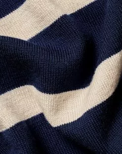 CHARLES TYRWHITT Merino Crew Neck Striped Sweater - Navy & Ston -Charles Tyrwhitt Shop KNJ0430MNV FABRIC DETAIL