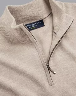 CHARLES TYRWHITT Merino Zip Neck Sweater - Limeston