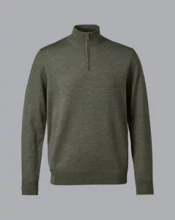 CHARLES TYRWHITT Merino Zip Neck Sweater - Olive Green Melang -Charles Tyrwhitt Shop KNJ0432OLV FULL