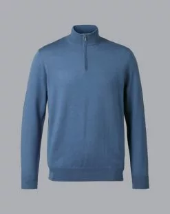 CHARLES TYRWHITT Merino Zip Neck Sweater - Steel B -Charles Tyrwhitt Shop KNJ0432STL FULL