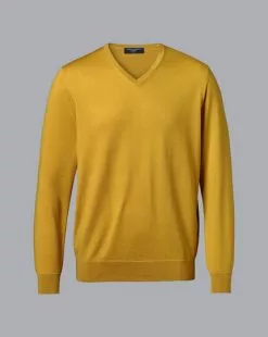 CHARLES TYRWHITT Pure Merino V-Neck Sweater - Yellow -Charles Tyrwhitt Shop KNJ0437YLW FULL