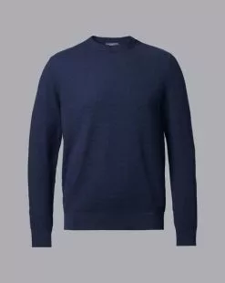 CHARLES TYRWHITT Cotton Merino Waffle Crew Neck - Dark Navy 10 CHARLES TYRWHITT Cotton Merino Waffle Crew Neck - Dark Navy -Charles Tyrwhitt Shop KNJ0439DNY FULL