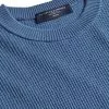 CHARLES TYRWHITT Cotton Merino Waffle Crew Neck - Ocean B -Charles Tyrwhitt Shop KNJ0439OCE COLLAR DETAIL