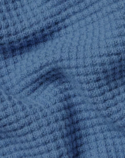 CHARLES TYRWHITT Cotton Merino Waffle Crew Neck - Ocean B 7 CHARLES TYRWHITT Cotton Merino Waffle Crew Neck - Ocean B - Image 5