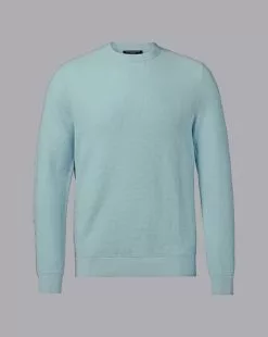CHARLES TYRWHITT Cotton Merino Waffle Crew Neck - Spearmin -Charles Tyrwhitt Shop KNJ0439SPM FULL