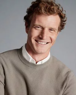 CHARLES TYRWHITT Cotton Merino Waffle Crew Neck - T -Charles Tyrwhitt Shop KNJ0439TPE MODEL DETAIL