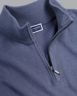 CHARLES TYRWHITT Combed Cotton Zip Neck Sweater - Heather B