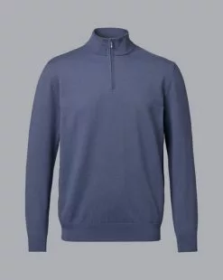CHARLES TYRWHITT Combed Cotton Zip Neck Sweater - Heather B -Charles Tyrwhitt Shop KNJ0440HEB FULL