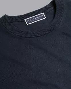 CHARLES TYRWHITT Combed Cotton Crew Neck Sweater - Dark Navy