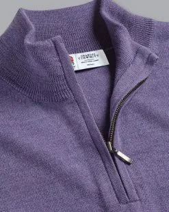 CHARLES TYRWHITT England Rugby Merino Zip-Neck Sweater - Lilac P