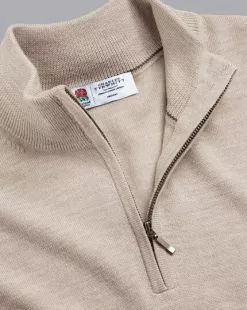 CHARLES TYRWHITT England Rugby Merino Zip Neck Sweater - Limeston