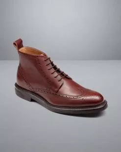CHARLES TYRWHITT Leather Brogue Boots - Chestnut Brown 10 CHARLES TYRWHITT Leather Brogue Boots - Chestnut Brown -Charles Tyrwhitt Shop SHB0265CBR FRONT