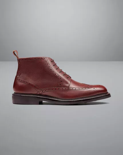 CHARLES TYRWHITT Leather Brogue Boots - Chestnut Brown 3 CHARLES TYRWHITT Leather Brogue Boots - Chestnut Brown