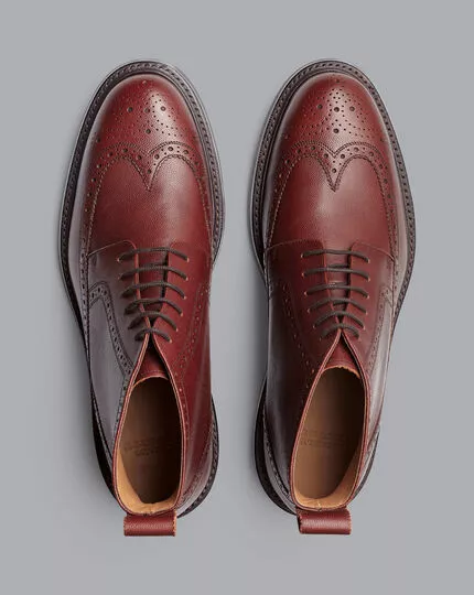 CHARLES TYRWHITT Leather Brogue Boots - Chestnut Brown 5 CHARLES TYRWHITT Leather Brogue Boots - Chestnut Brown - Image 3