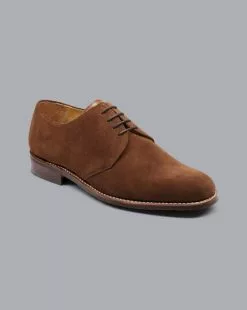 CHARLES TYRWHITT Rubber Sole Suede Derby Shoes - Walnut Brown -Charles Tyrwhitt Shop SHB0269WBR FRONT