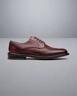 CHARLES TYRWHITT Leather Grain Derby Brogue Shoes - Chestnut Brown
